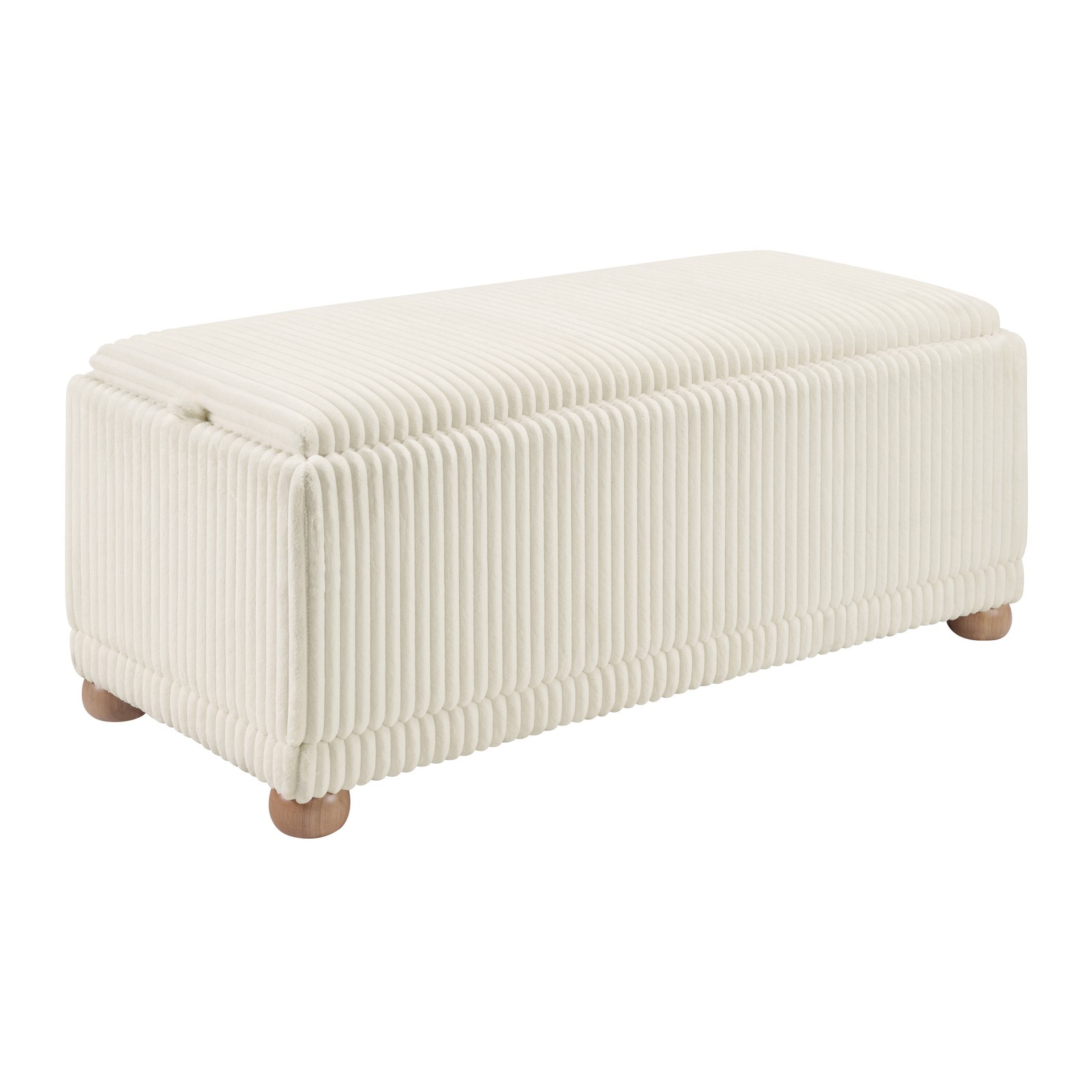 Sahara Flip Top Tray Storage Bench with Natural color wood and White Cord Fabric gallery