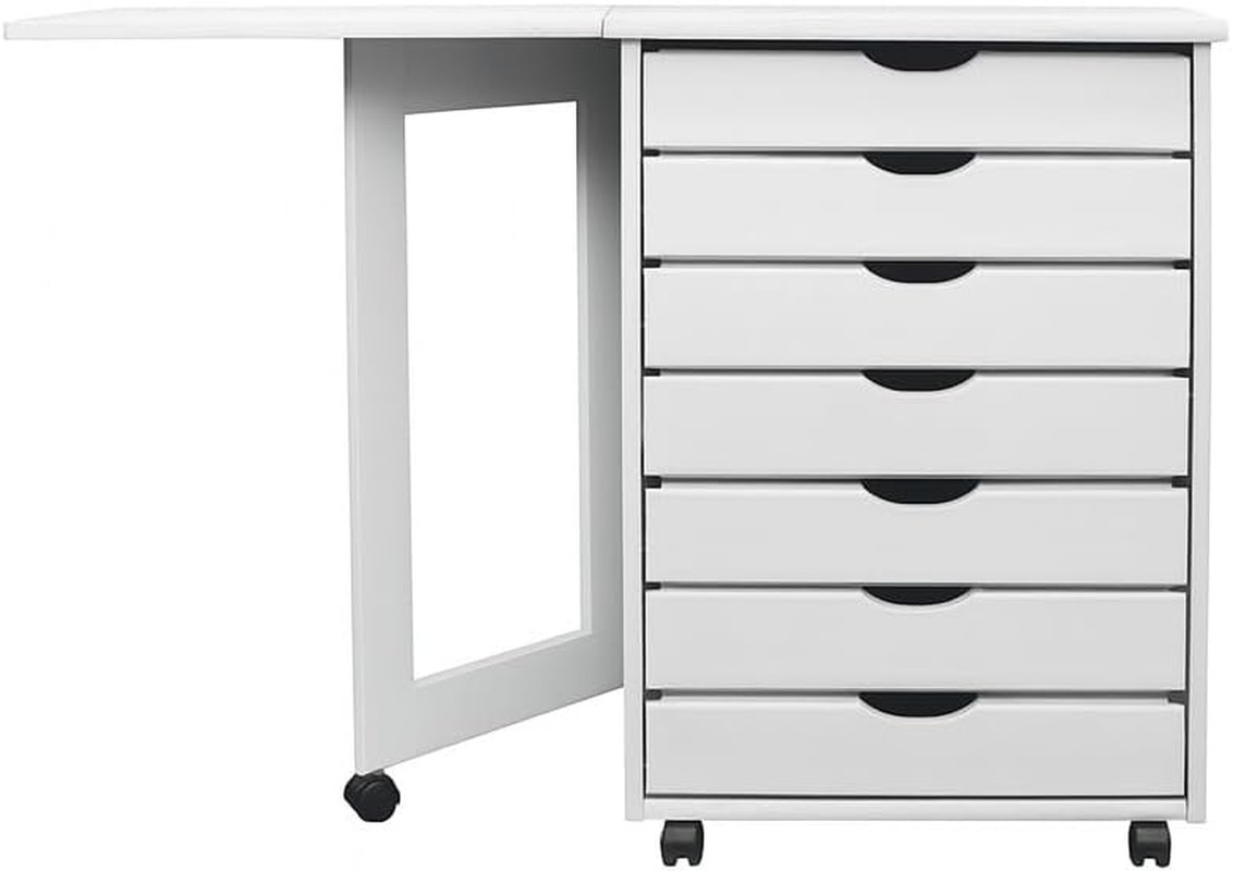 Jela-Usa Solid Pine Wood 7 Drawer Wide Rolling Cart, White gallery