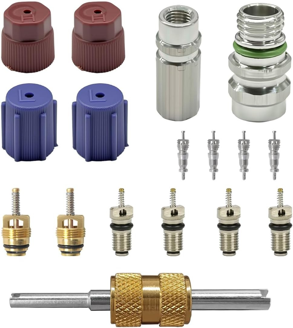 17PCS Car Air Conditioning Valve Core Kit, R12 R134A Teflon Seal Cap Valve Kit w gallery