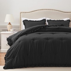 King Comforter Set Black – Ruffle Comforter for King Size Bed, Fluffy King Size