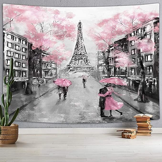 Paris Eiffel Tower Tapestry Wall Hanging Pink Bedroom Dorm Decor 60x40 71x60in gallery