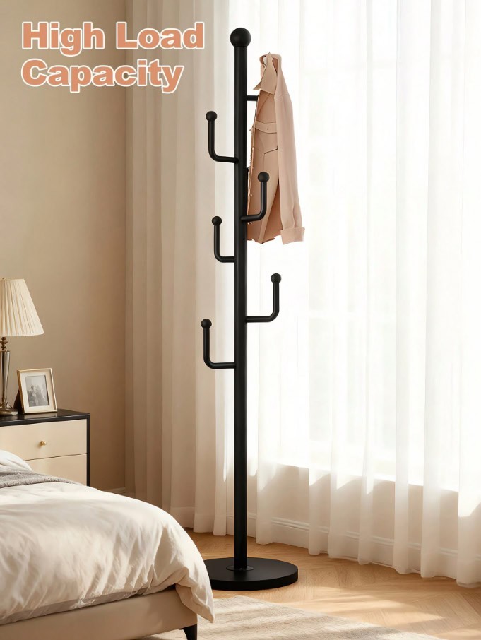 Freestanding Coat Rack Stand with Basket Metal Hat Bag Organizer gallery