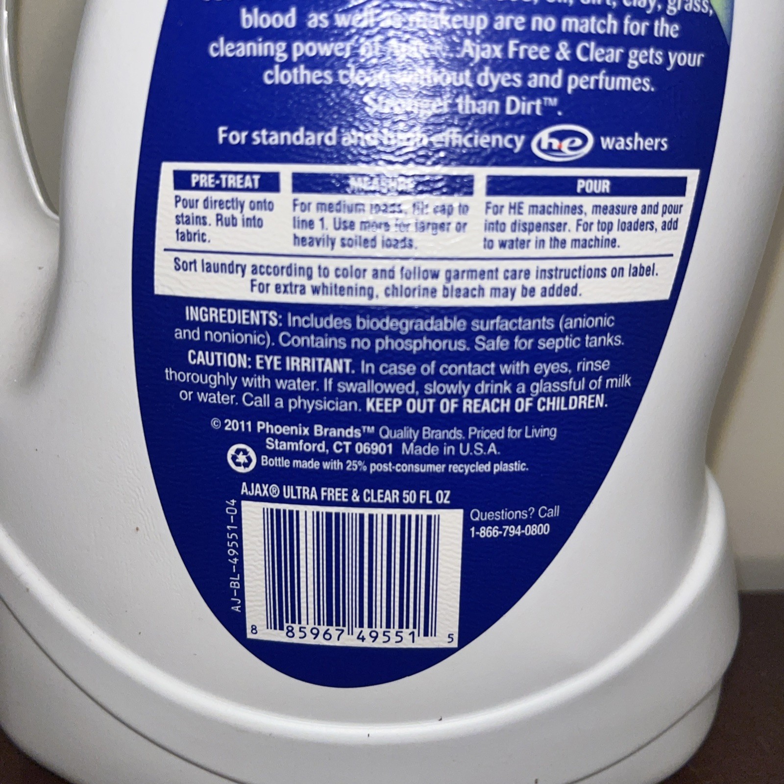 AJAX Free & Clear Liquid Laundry Detergent Unscented 50 oz 32 Loads HTF gallery