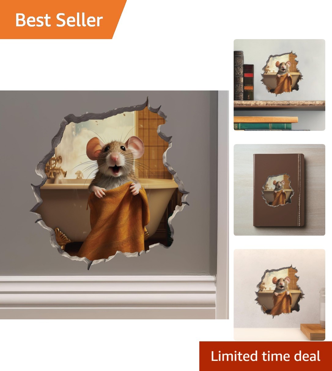 Charming Cartoon Mouse Wall Sticker - Perfect for Kids’ Spaces and Bathrooms gallery