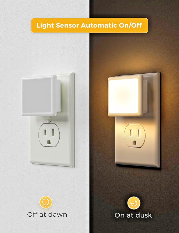 2 X Plug in LED Night Light 3000K Soft White .3W Bright Auto Dusk to Dawn Sensor gallery