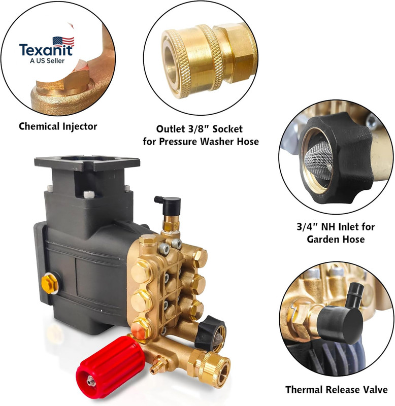 Horizontal Triplex Pressure Washer Pump Kit, 3/4" Shaft Power Washer Pump Replac gallery
