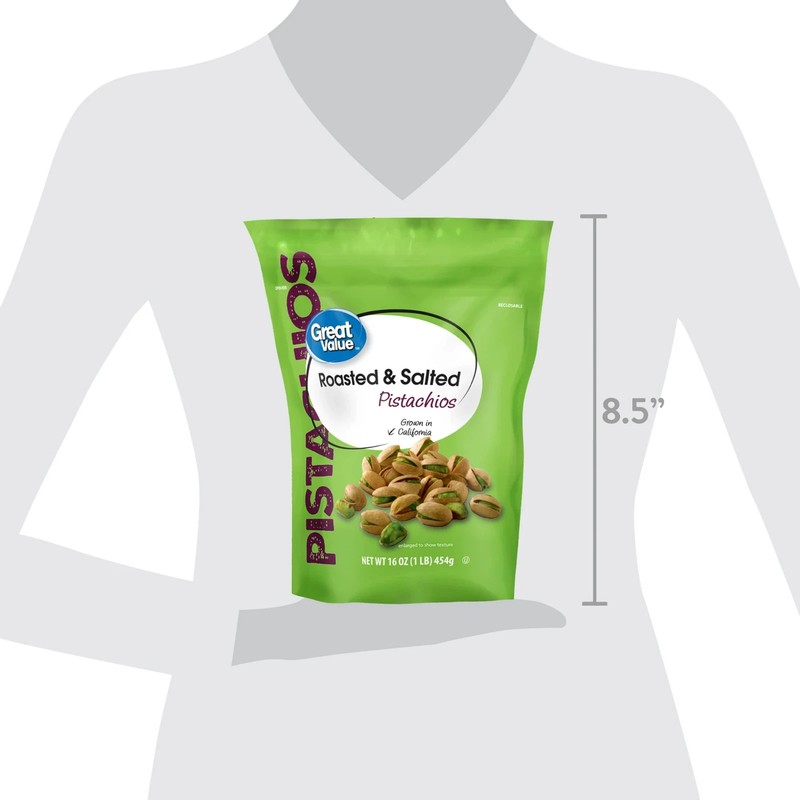 Great Value Roasted & Salted Pistachios, 16 oz Resealable Bag Pack of 2 gallery