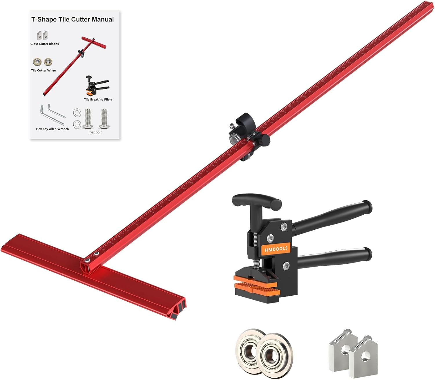 2-In-1 48" T-Shaped Manual Tile & Glass Cutter with Breaking Pliers & 4 Blades,L gallery