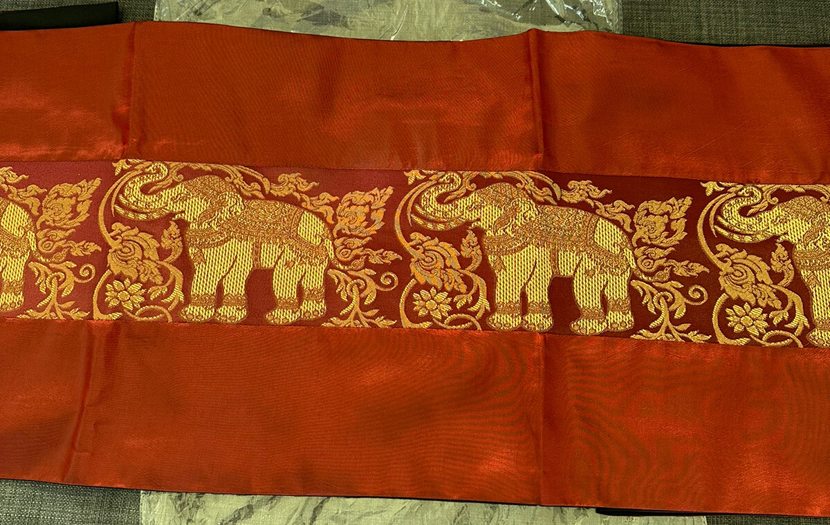 Bright Red Silk Gold Elephants Table Runner New 96 in x 14in gallery