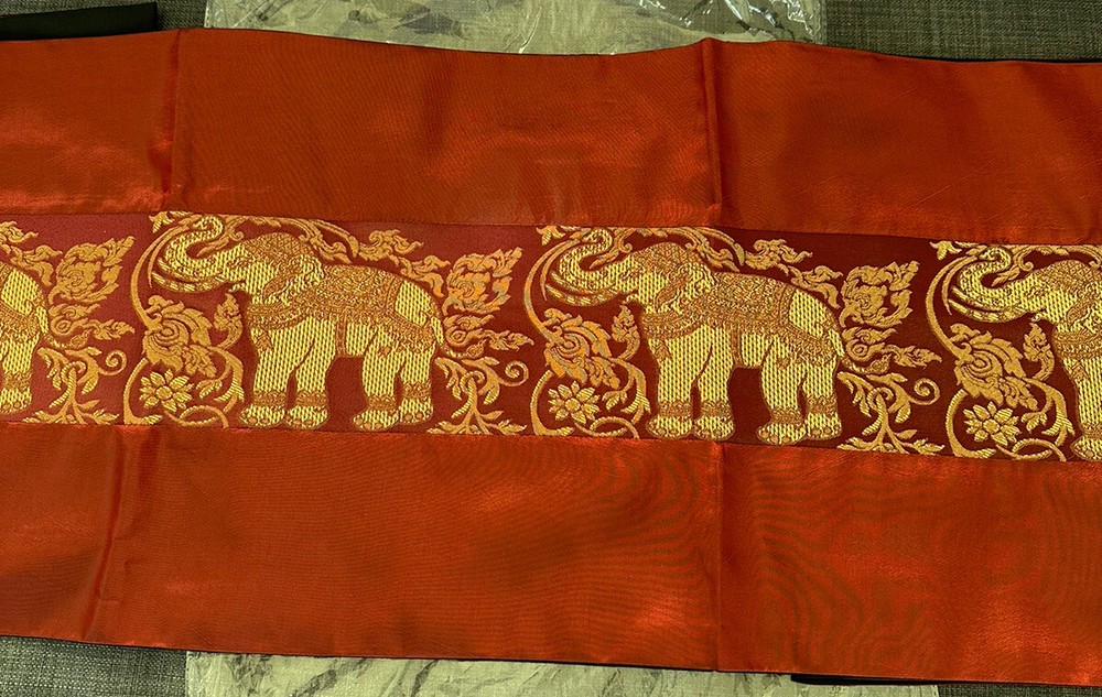 Bright Red Silk Gold Elephants Table Runner New 96 in x 14in