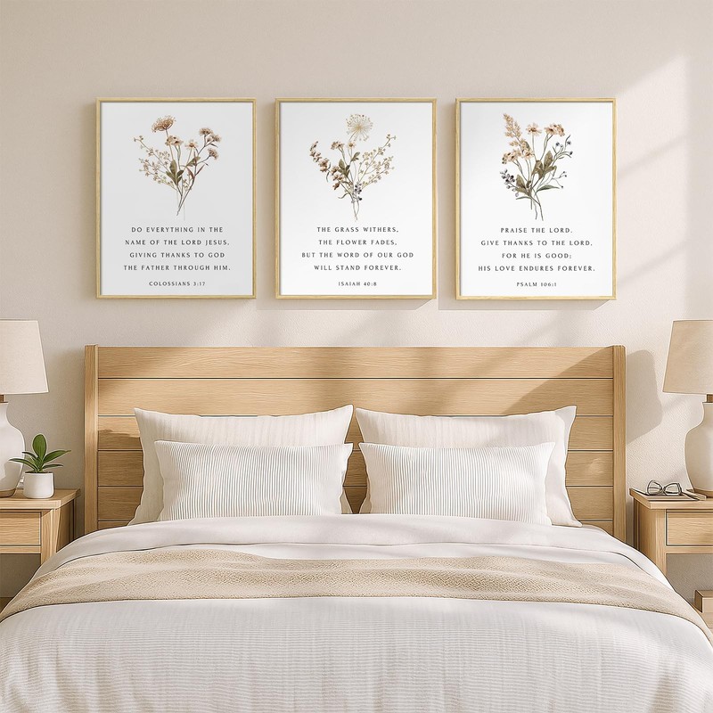 Framed Christian Scripture Wall Art Set of 3, Wildflower Floral Bible Verse P... gallery