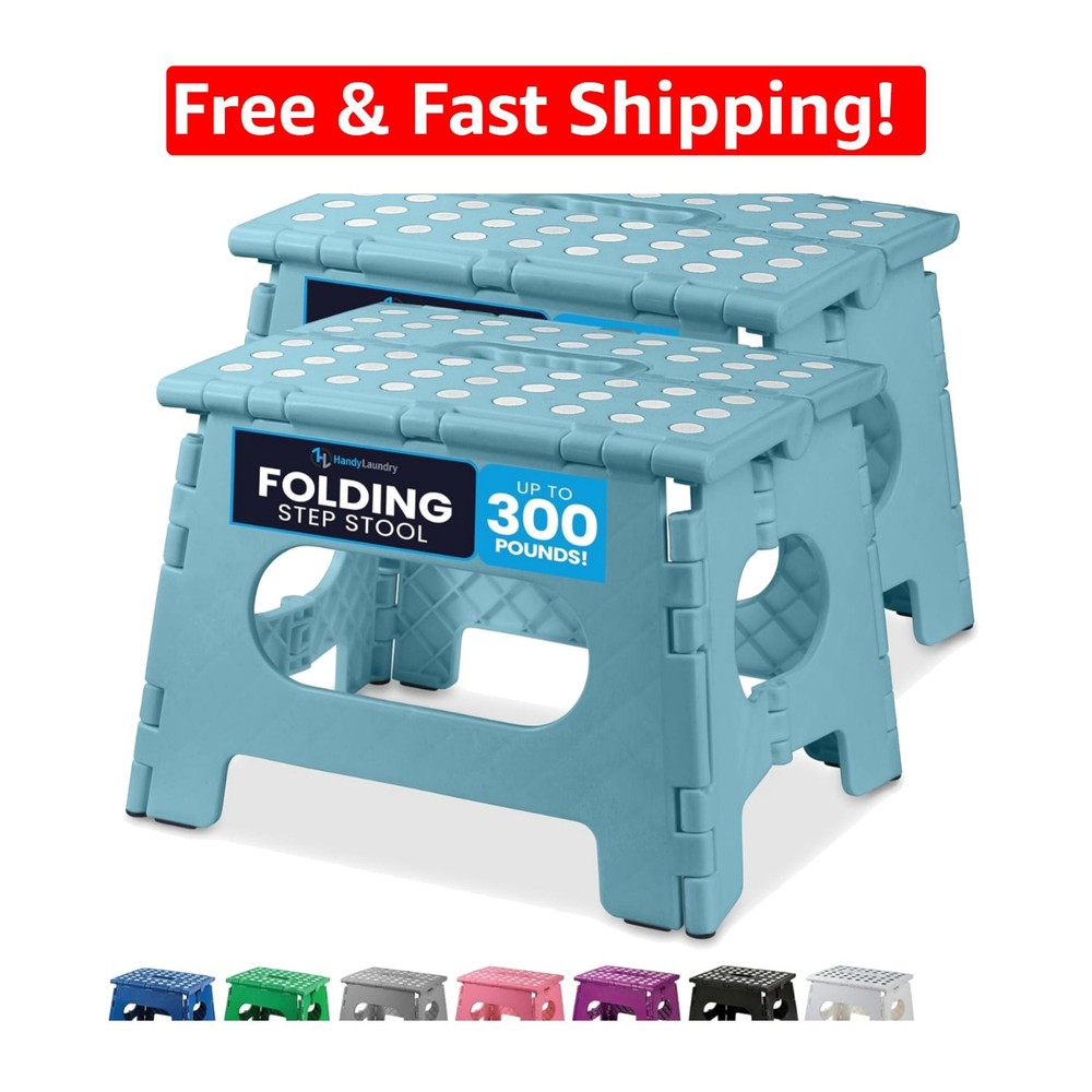 Compact 2-Pack Teal Folding Step Stool - Lightweight & Versatile for All Rooms