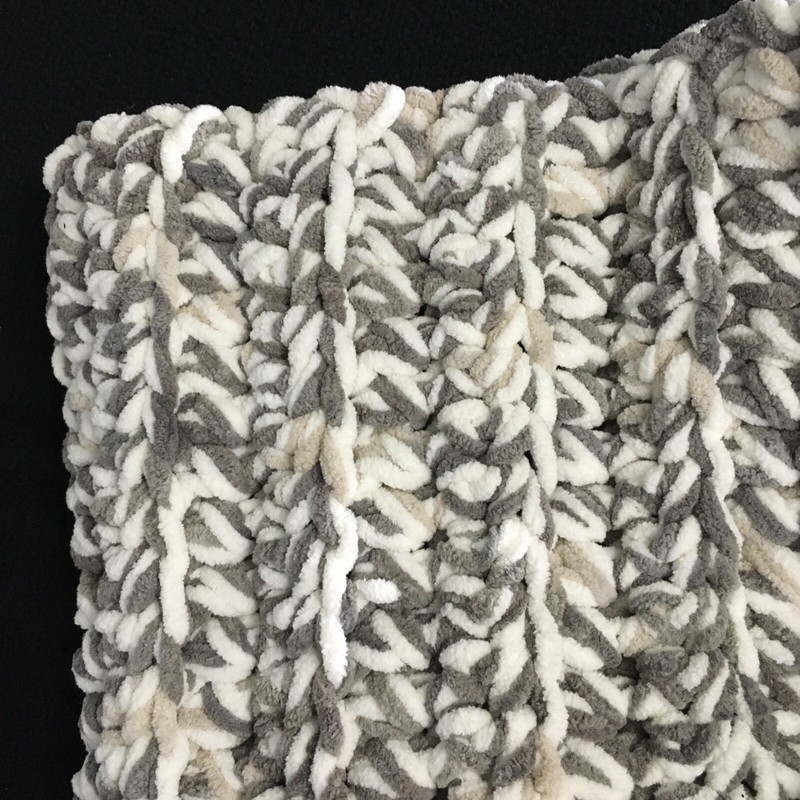 Crocheted Knit Afghan Lap Blanket Throw 44.5 x 50 Gray White & Cream Handmade gallery