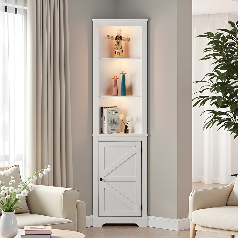 71"Farmhouse Corner Cabinet with LED Light 5 Tier Corner Bar Cabinet Display gallery