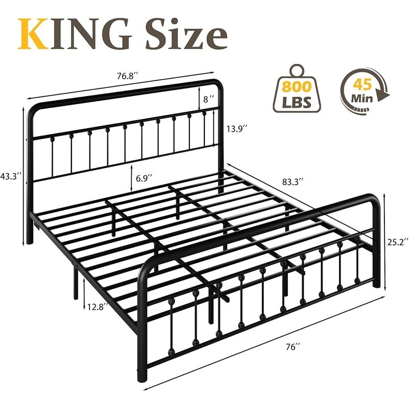 Multifunctional Bed Frame W/ Charging Station LED Lights Iron Squeak Resistant gallery
