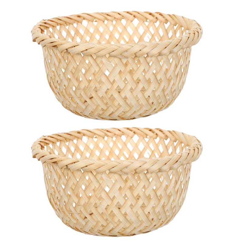 2 Pcs Small Storage Decorative Basket Bamboo Wicker Woven Vegetable gallery