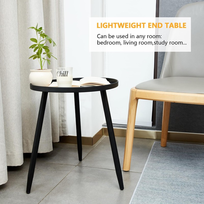 Decent End/Side Tables - Small Round Accent Table, Metal Black Narrow Night S... gallery