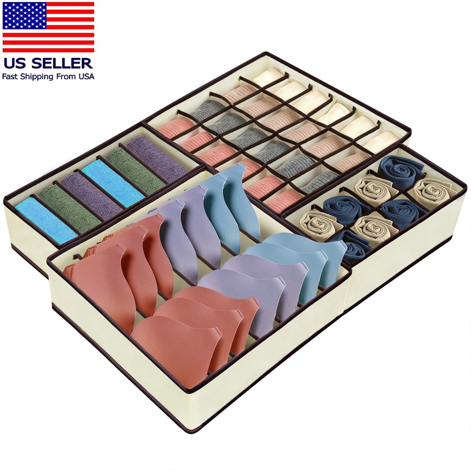 4 Pcs Underwear Organizer Foldable Closet Cabinet Drawer Dresser Storage Box Bin gallery