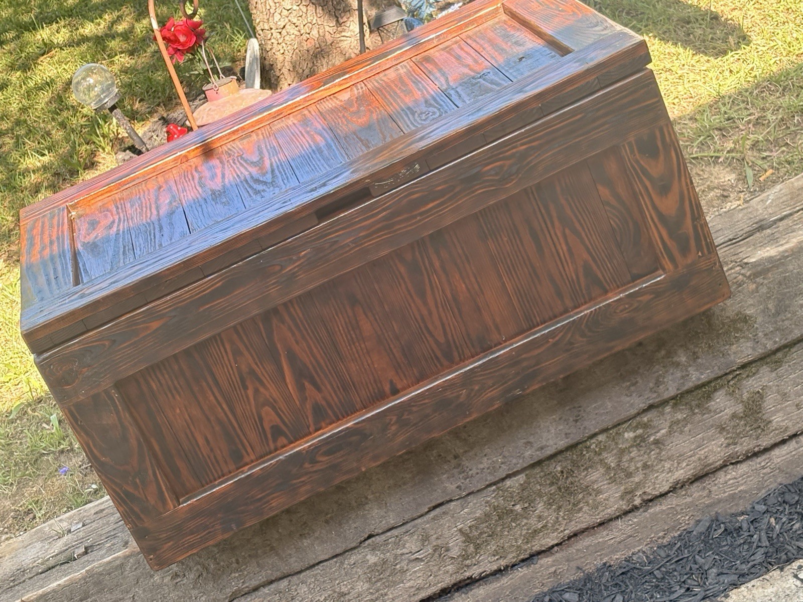 Handmade Wood Blanket Chest Trunk, Brown Rectangular Hinged Lid gallery