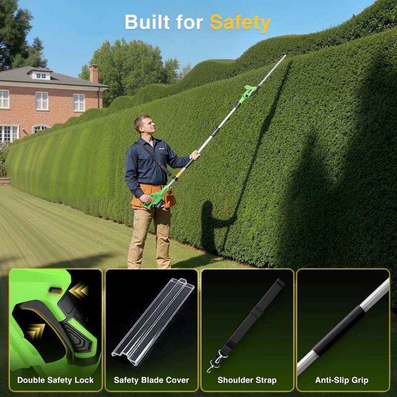 Taskstar Cordless Pole Hedge Trimmer 20" 8FT Pole 2x4000mah Dual-Action Blade gallery