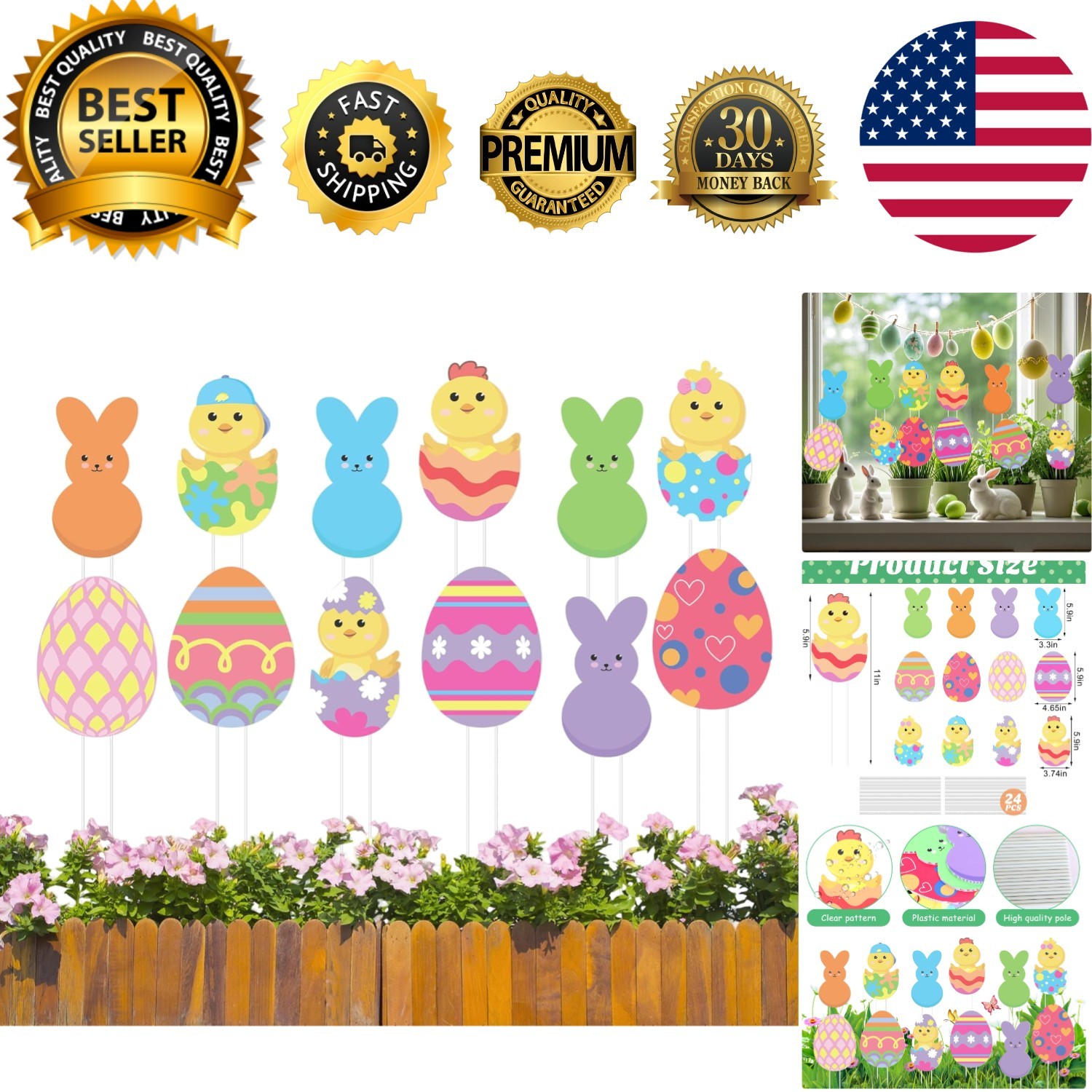 12 Pcs Easter Egg Planter Stakes-11 Inch Bunny Egg Chick Planter Stakes-Easte... gallery