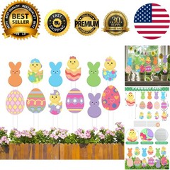 12 Pcs Easter Egg Planter Stakes-11 Inch Bunny Egg Chick Planter Stakes-Easte…