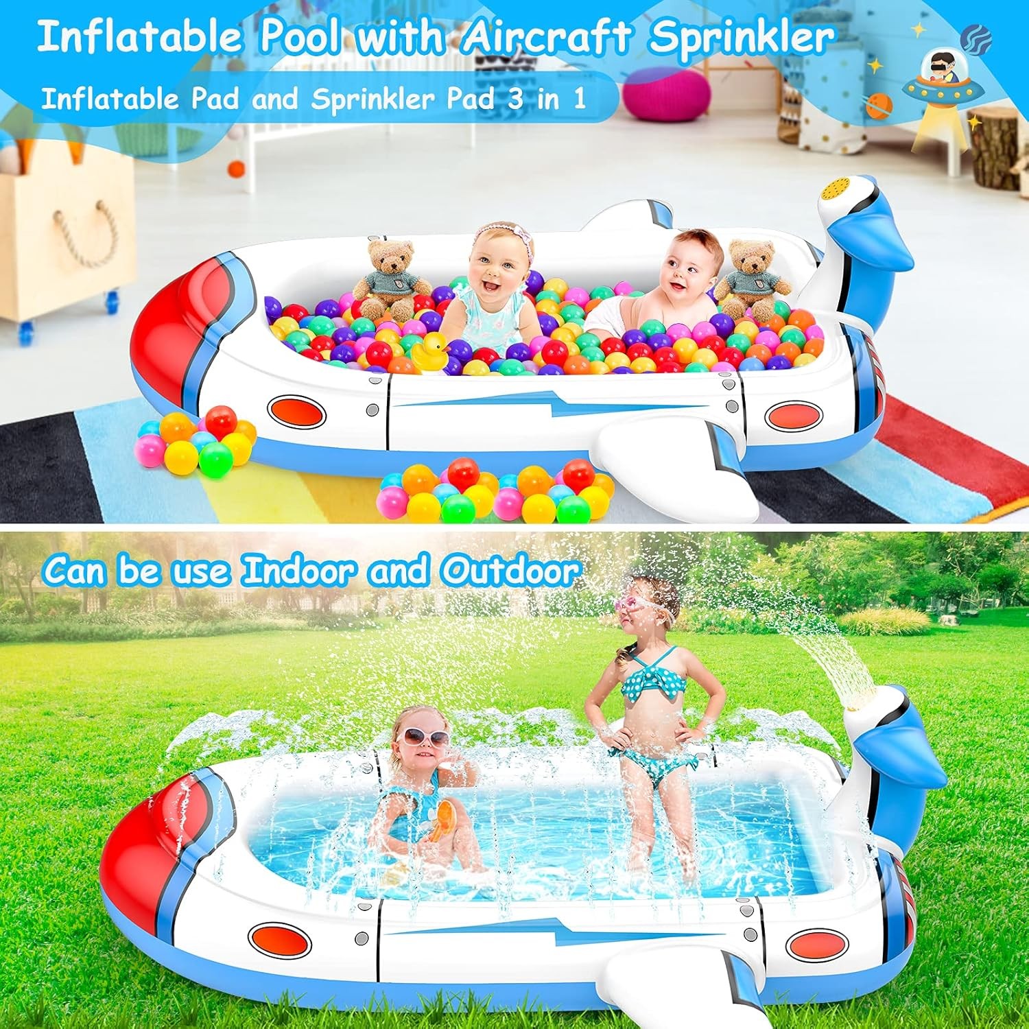 3-in-1 Inflatable Kiddie Pool 68" Splash Pad Sprinkler for Kids gallery
