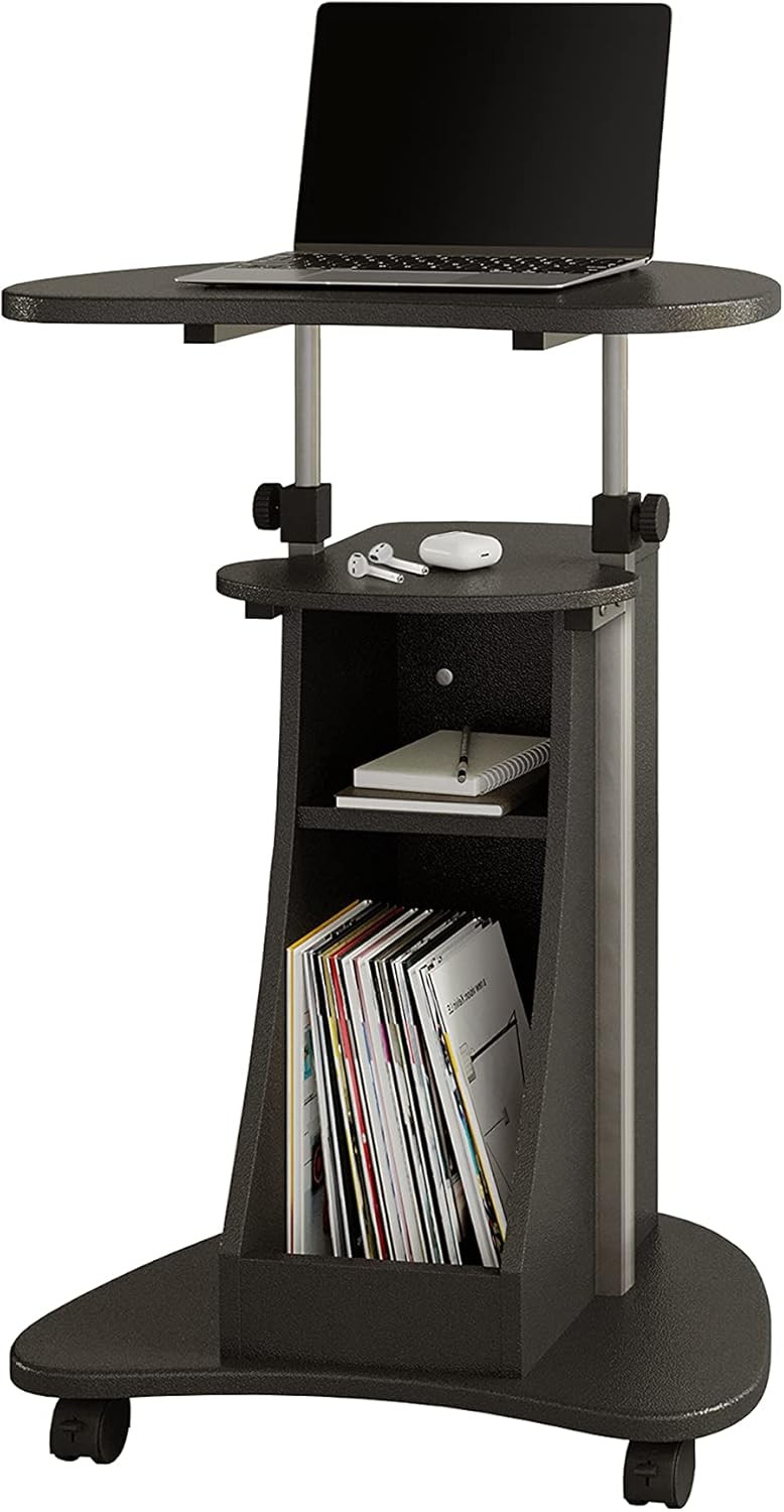Adjustable Sit to Stand Rolling Laptop Cart Desk w/ Storage Mobile Workstation gallery