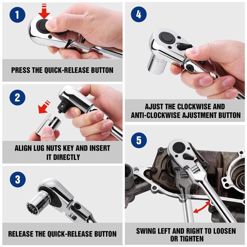 WORKPRO 1/2" Drive Extra Long Flex Head Ratchet 24" Ratchet Handle Quick Release gallery