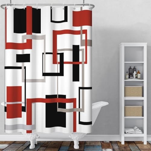 Red Geometric Shower Curtain Set Black Grey 48"W x 72"L (Pack of 1) Red-75 gallery