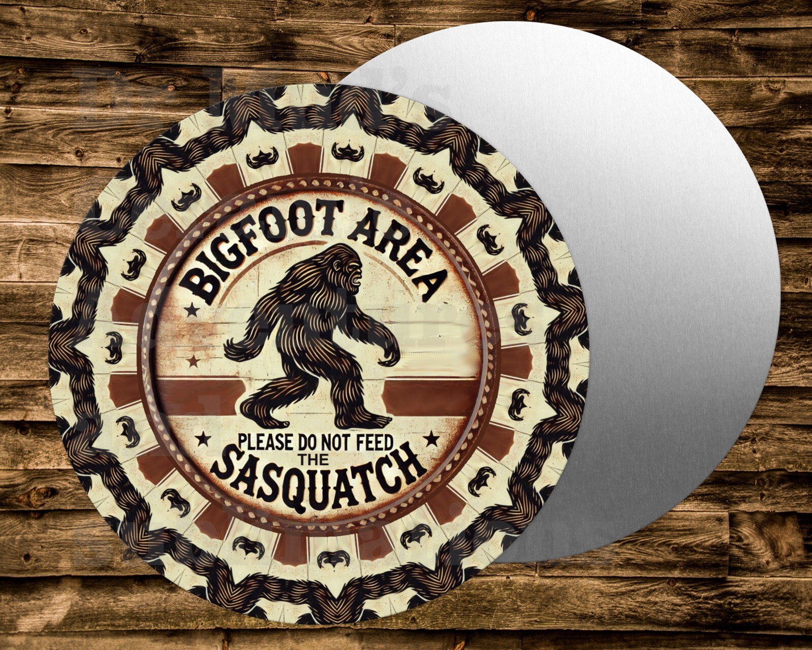 Metal Round Sign BIGFOOT DONT FEED THE SASQUATCH Wreaths Crafts & miniatures gallery