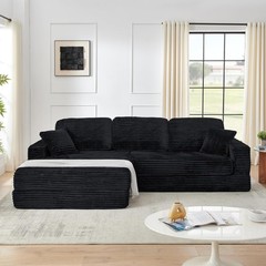 112.6″ L Shape Convertible Sectional Sofa Corduroy Boneless with Left Chaise