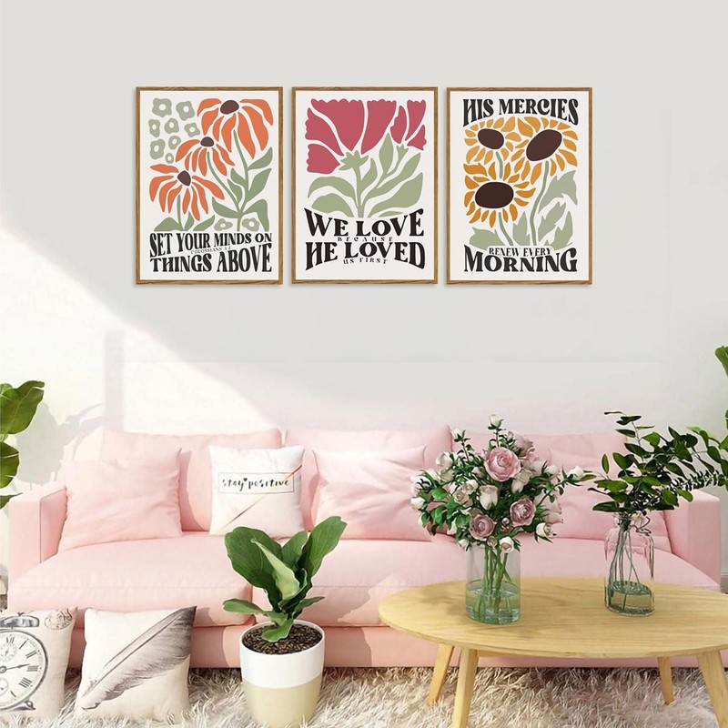 Framed Christian Bible Scripture Wall Art Set of 3, Flower Marke Pictures Wal... gallery