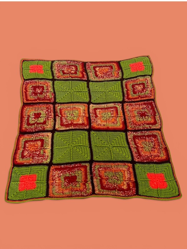 Hand Crocheted Granny Square Throw Blanket Boho Cottagecore Green Coral Afghan gallery