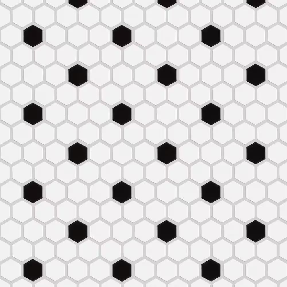 Madison 1 In. Hex Matte Cool White with Black Dot 10-1/4 In. X 11-7/8 In. Porcel gallery