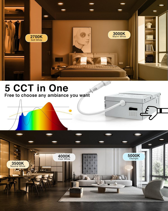4" Dimmable LED Downlight, 5CCT, 12W, 1080LM, ETL Certified - 12 Pack gallery