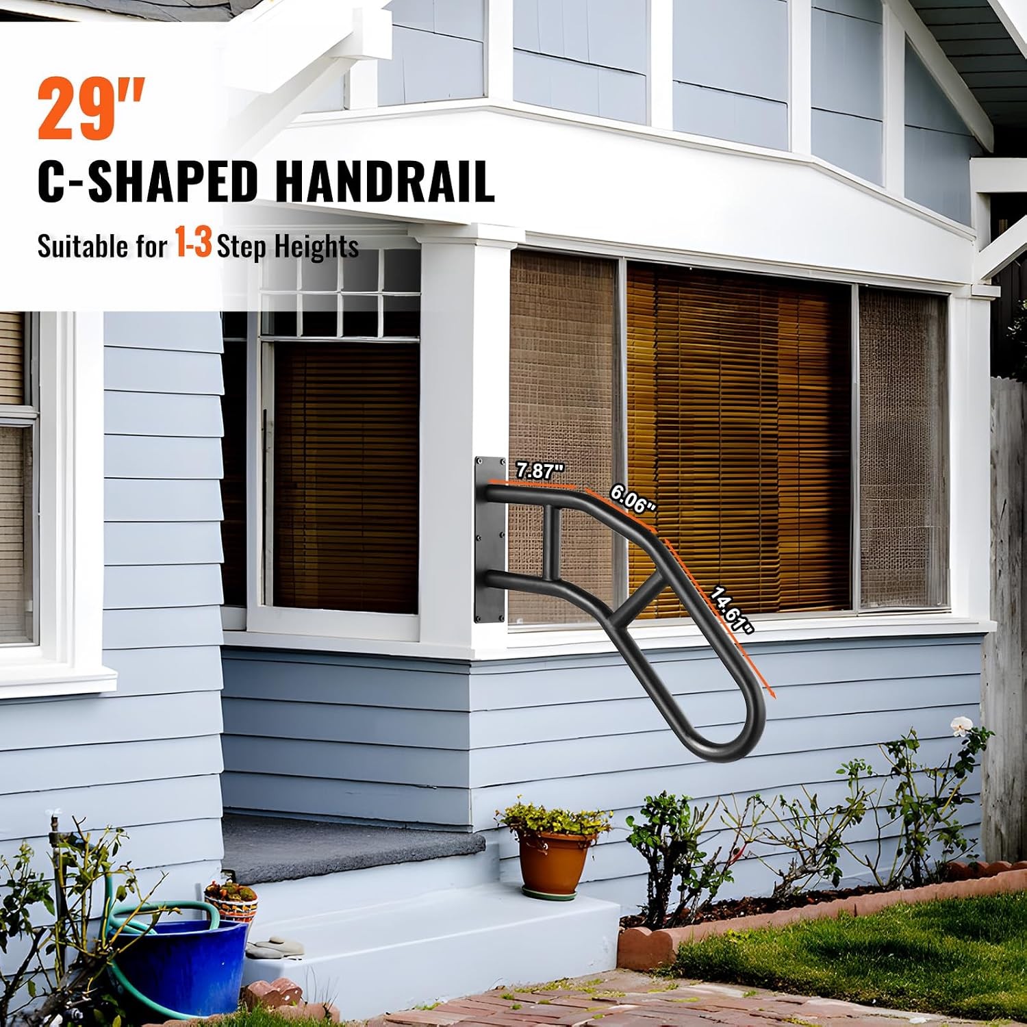Handrails for Outdoor Steps, 32" Length Wall Mount Safety Railings for 1-3 Steps gallery