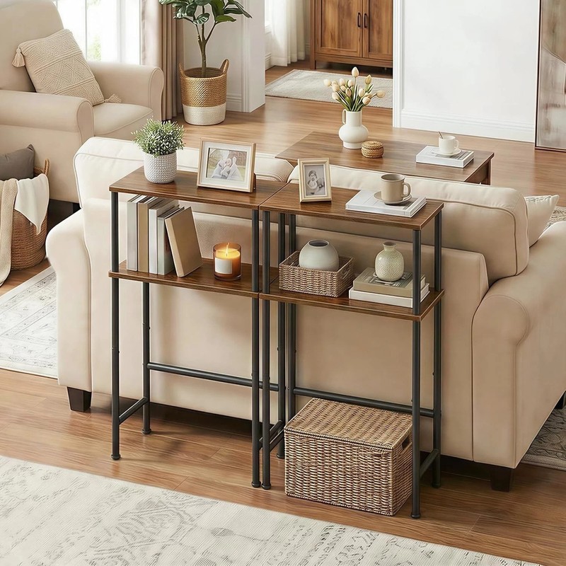 Rustic Brown and Black Console Table - 15.7" Hallway & Sofa Table with Storage gallery