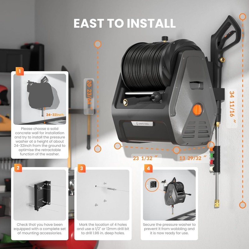 Giraffe Tools Retractable Electric Pressure Washer Plus, Max 2900 PSI 2.2 GPM gallery