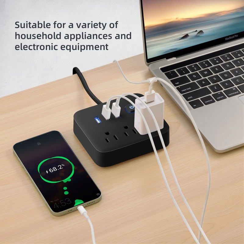 Wall Mountable USB Surge Protector Power Strip with 3 USB Ports & 3 Outlet Plugs gallery