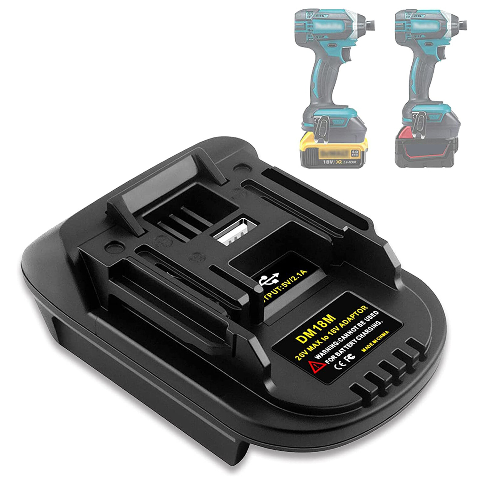 USB Battery Adapter for Dewalt 20V Milwaukee 18V Convert to Makita 18V Tool gallery