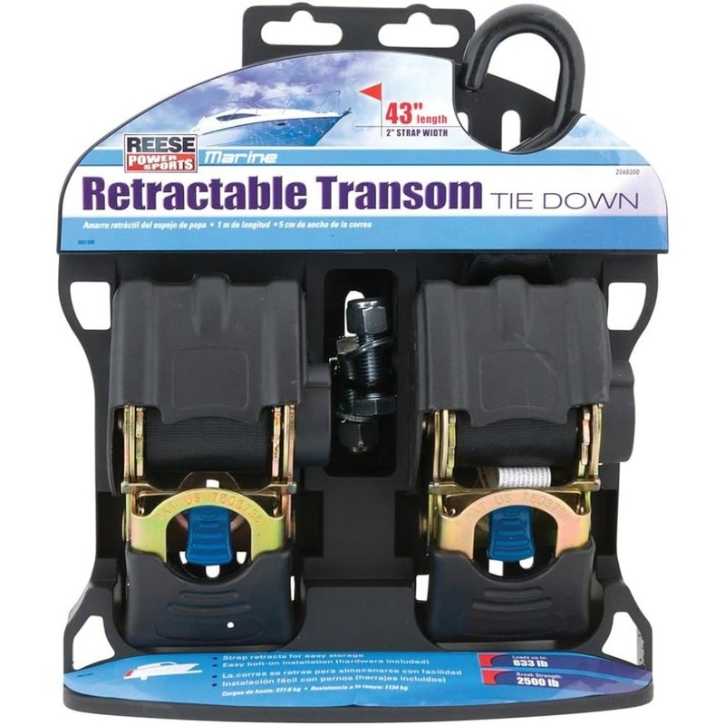 Retractable Transom Tie Down Straps 2 Inch x 43 Inch 833 lbs Working Load Limit gallery