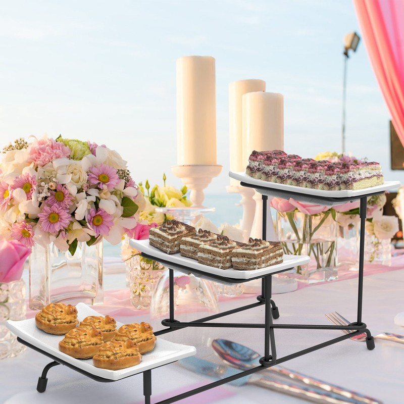 Plastic Serving Tray Dessert Display Stand Dinnerware Rack Platters Metal Stand gallery