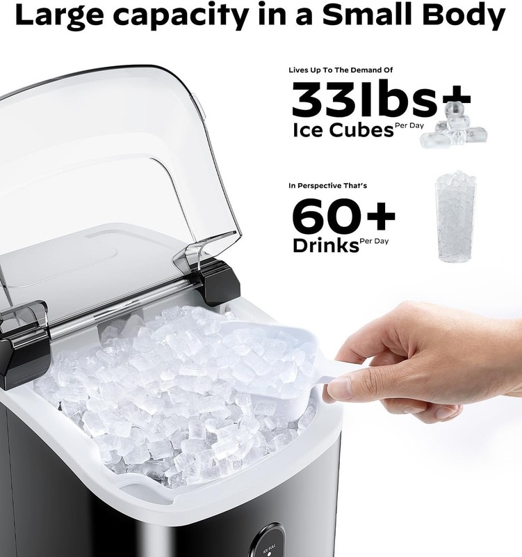 Compact Pellet Ice Maker - Self-Cleaning, 33Lbs/24H, Perfect for Home/Office gallery