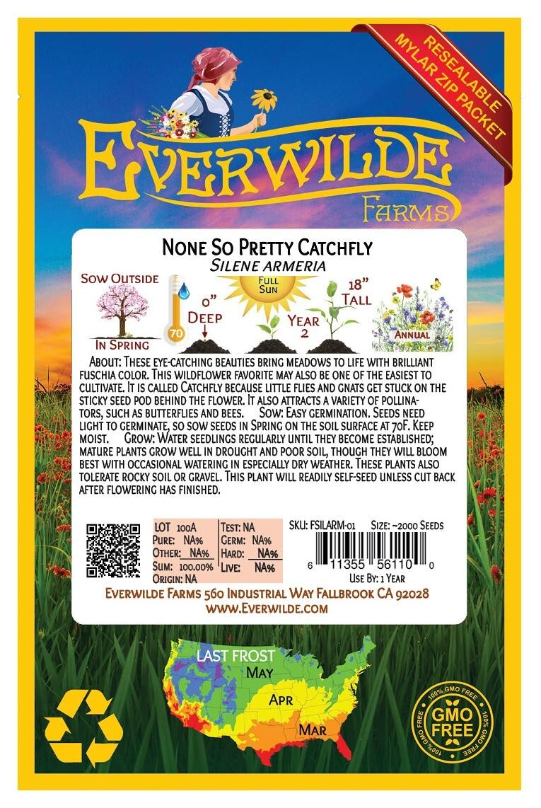 2000 None So Pretty Catchfly Wildflower Seeds - Everwilde Farms Mylar Packet gallery
