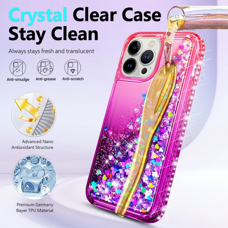 For iPhone 12/Mini/11/Pro Max Case Bling Liquid Glitter Cover + Tempered Glass gallery