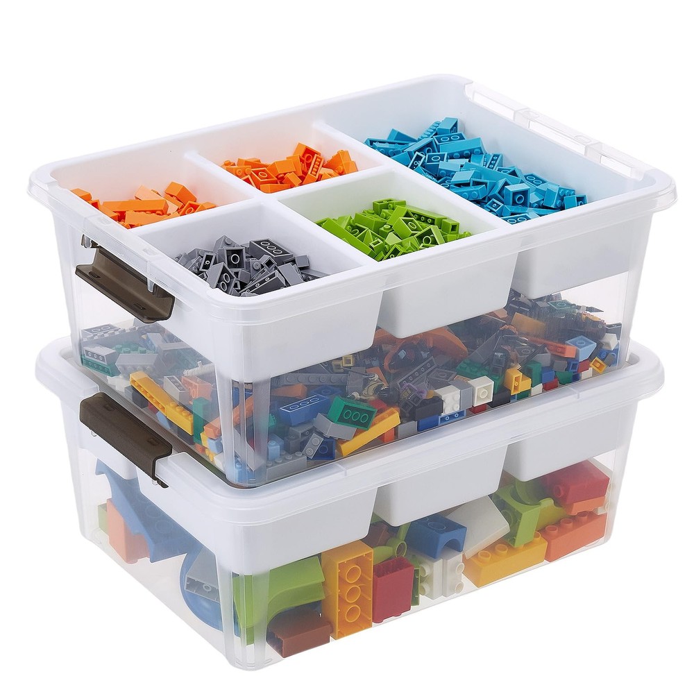 17 QT Plastic Storage Box with Removable Tray, Bins with Lids, 2 Packs Clear ...