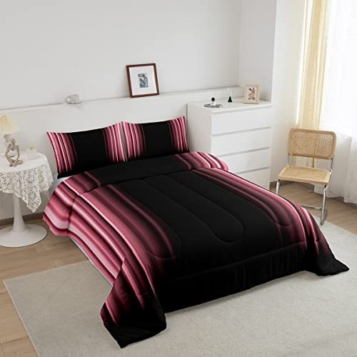 Abstract Ombre Comforter Set Kids Teens Pink Black Bedding Set King Multi 45 gallery