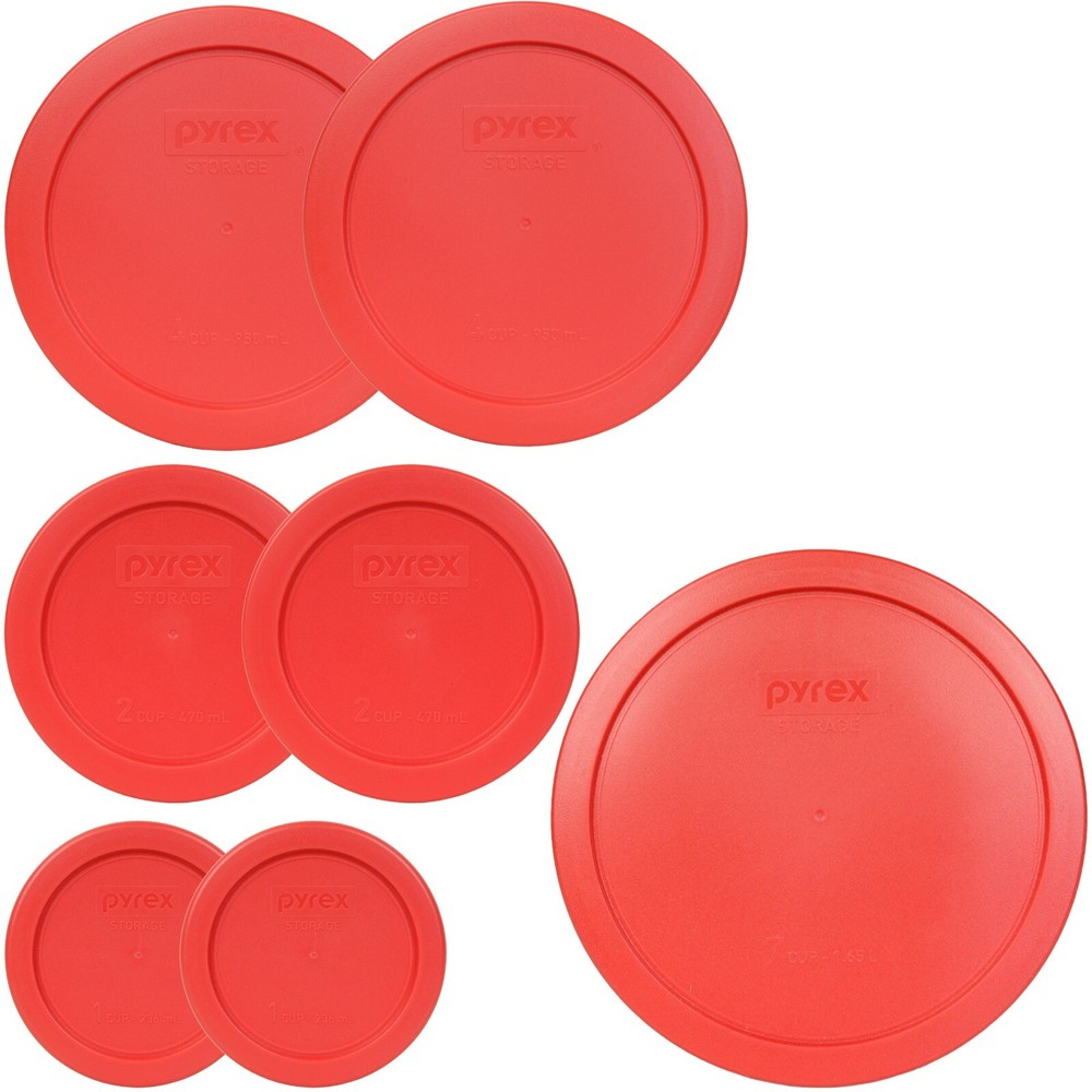 Pyrex (1) 7402-PC Red, (2) 7201-PC Red, (2) 7200-PC Red, (2) 7202-PC Red Lids
