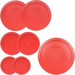 Pyrex (1) 7402-PC Red, (2) 7201-PC Red, (2) 7200-PC Red, (2) 7202-PC Red Lids